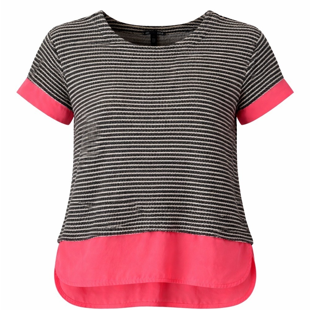 Victoria's Secret Striped Mixed Media Top Neon Pink Trim Black White Small